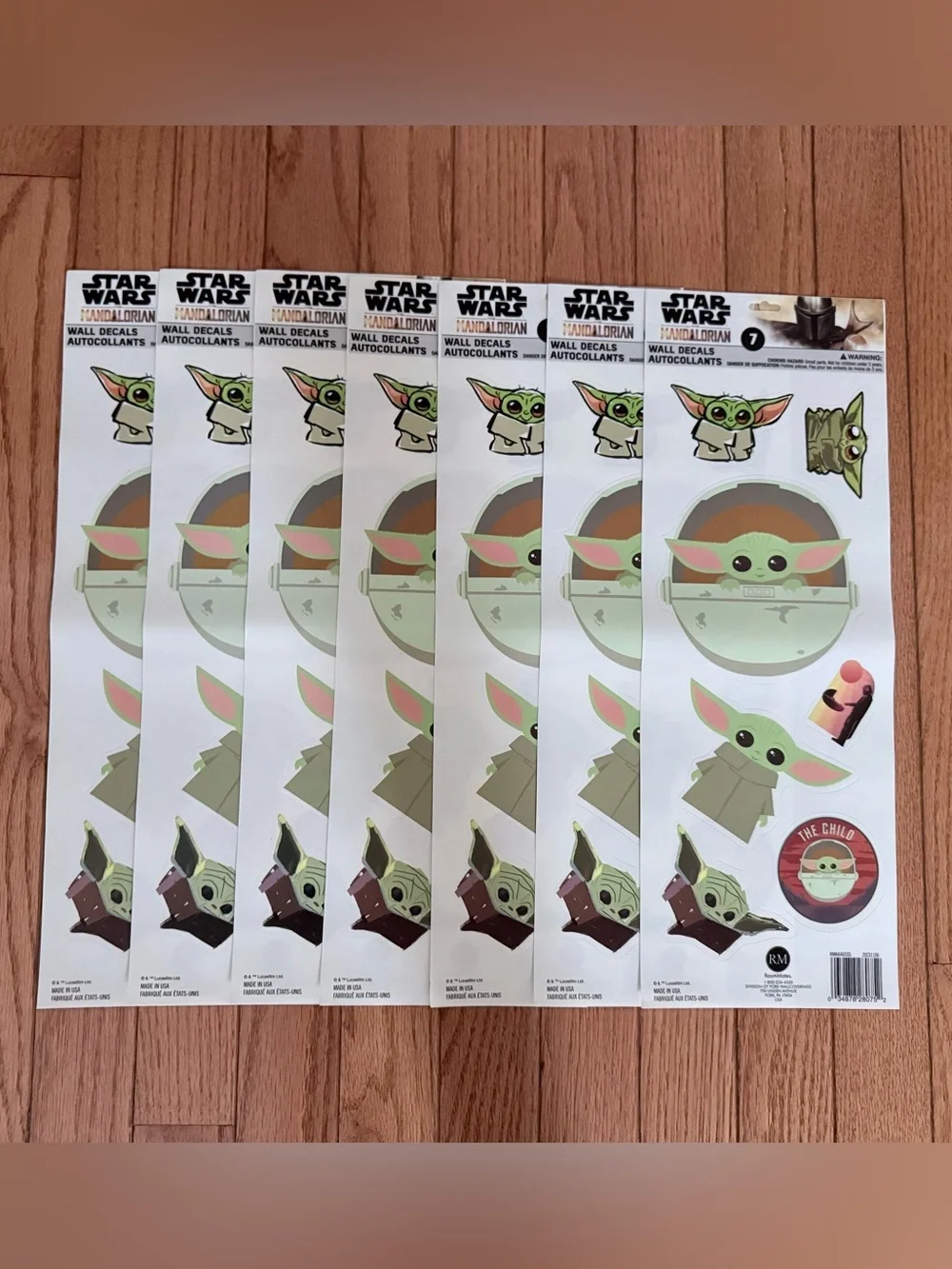 Star Wars Mandalorian Grogu 7pc Wall Peel and Sick Decal Sheet Lot of 7